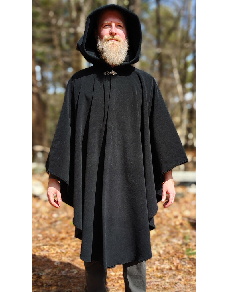 Cloakmakers.com 6003-Washable Black Fleece Ruana Cloak w/ Silver Tone Clasp