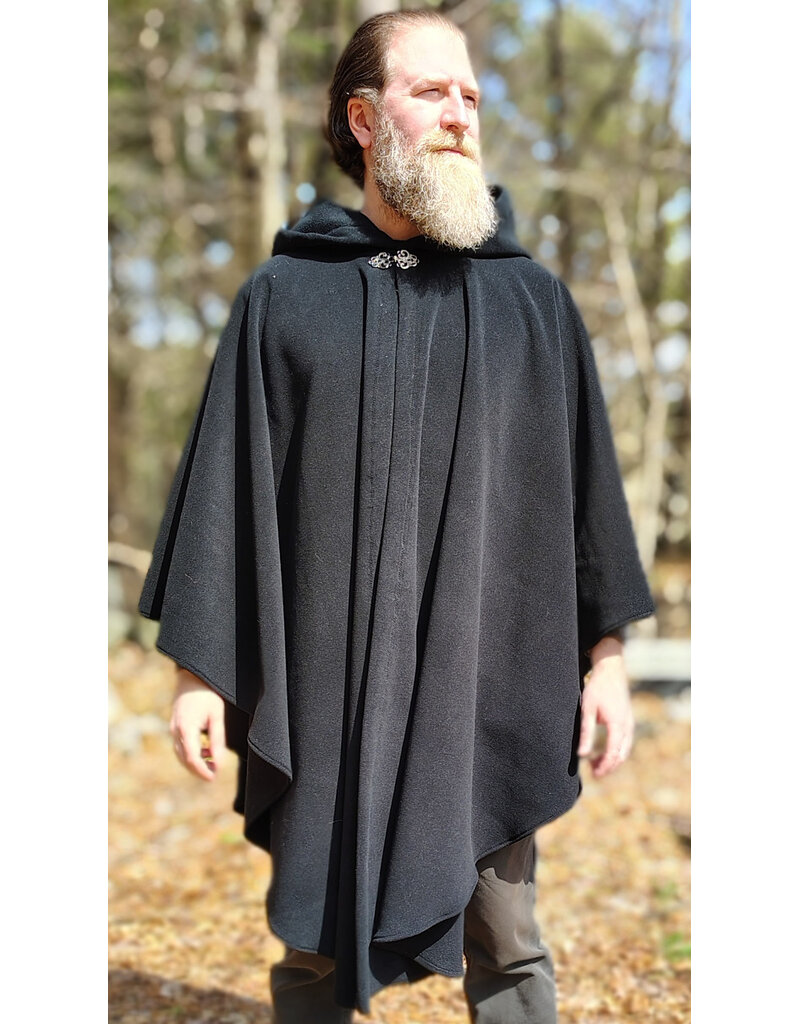 Cloakmakers.com 6003-Washable Black Fleece Ruana Cloak w/ Silver Tone Clasp