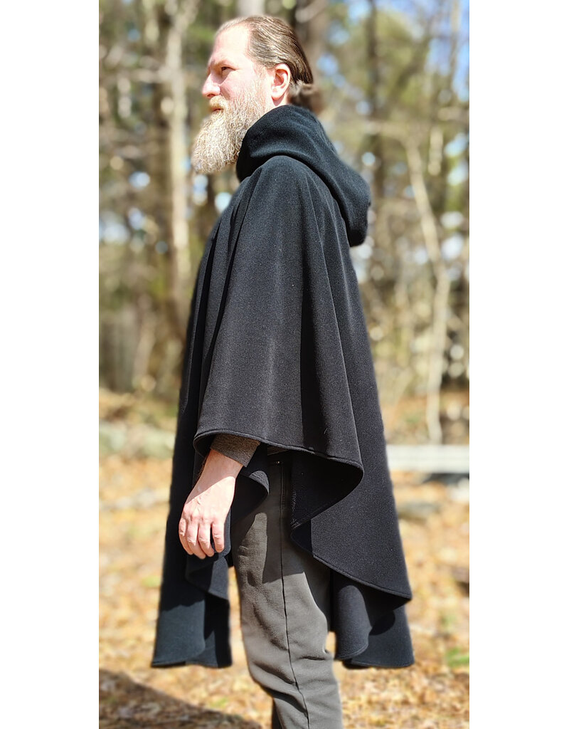 Cloakmakers.com 6003-Washable Black Fleece Ruana Cloak w/ Silver Tone Clasp
