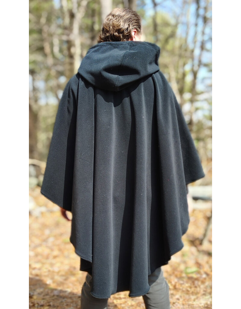 Cloakmakers.com 6003-Washable Black Fleece Ruana Cloak w/ Silver Tone Clasp