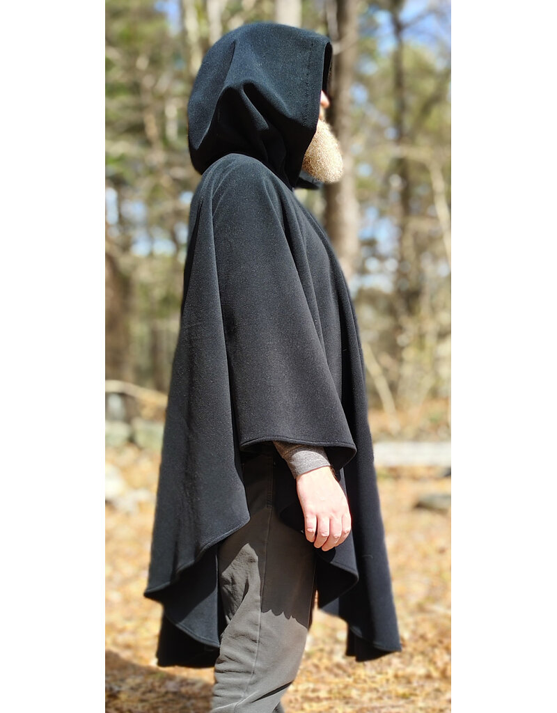 Cloakmakers.com 6003-Washable Black Fleece Ruana Cloak w/ Silver Tone Clasp