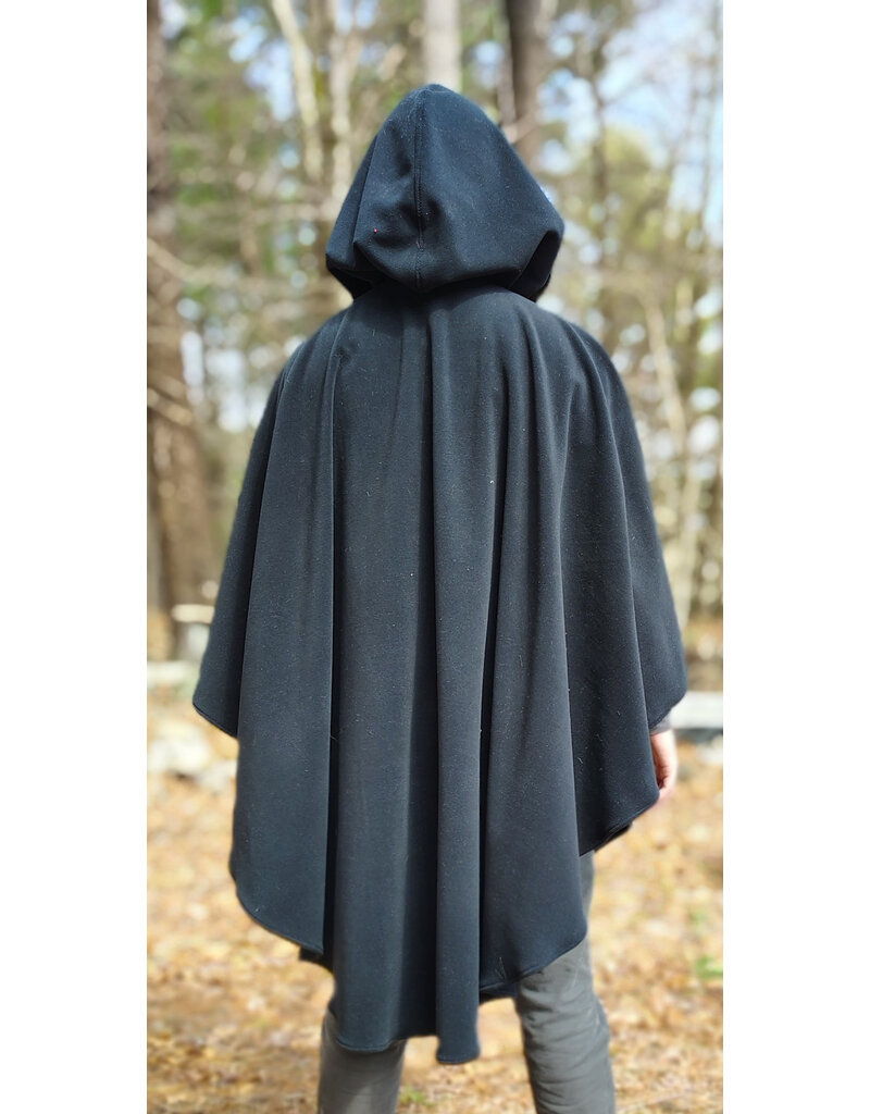 Cloakmakers.com 6003-Washable Black Fleece Ruana Cloak w/ Silver Tone Clasp