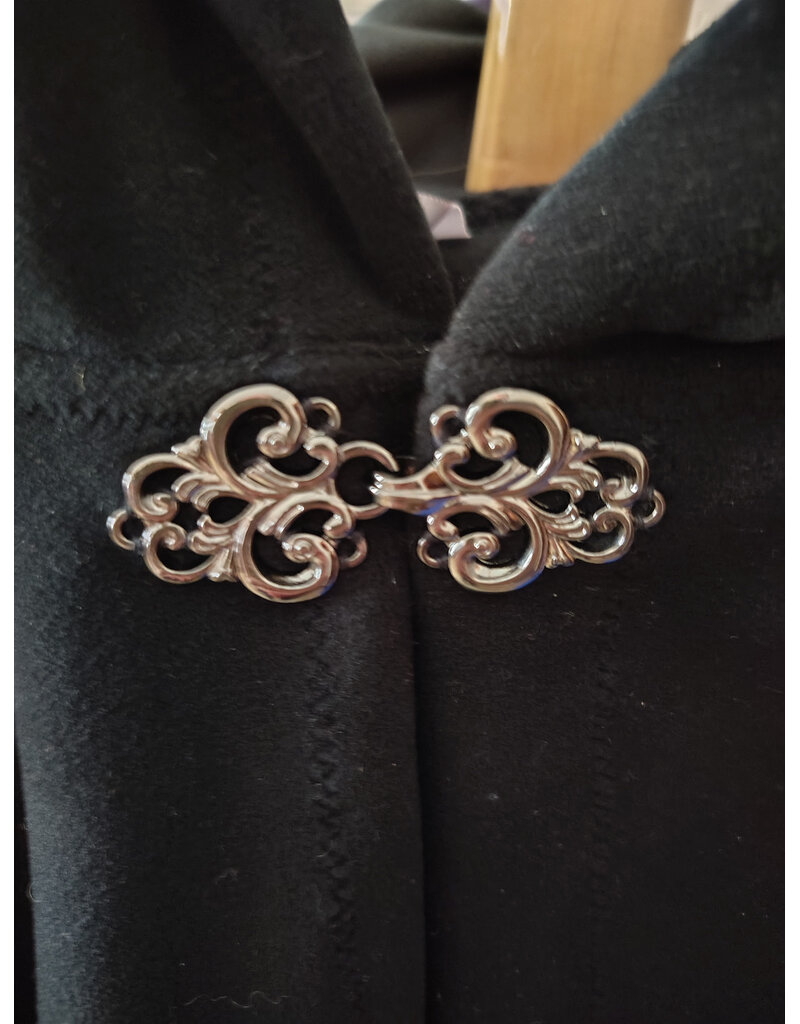 Cloakmakers.com 6003-Washable Black Fleece Ruana Cloak w/ Silver Tone Clasp
