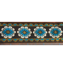 Simple Floral Bordered - Blue and White on Brown