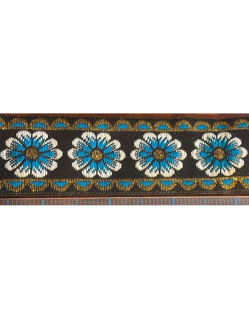 Simple Floral Bordered - Blue and White on Brown