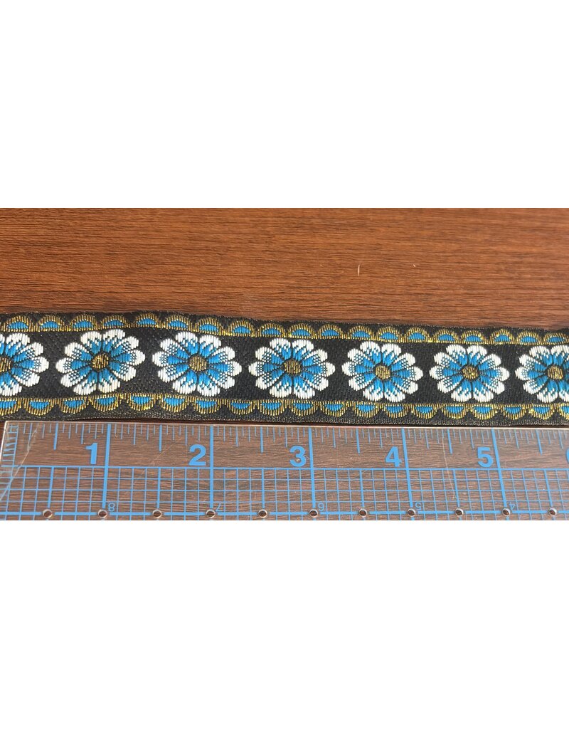 Simple Floral Bordered - Blue and White on Brown