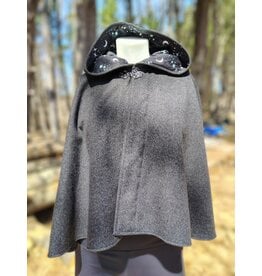 Cloakmakers.com 6000-Washable Charcoal Wool Blend Cloak w/ Stars & Moons Hood Lining & Silver Tone Clasp