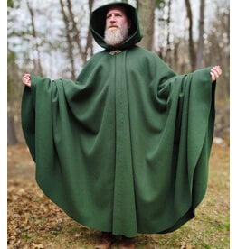Cloakmakers.com 6004-Washable Long Green Fleece Cloak w/ Triple Medallion Clasp