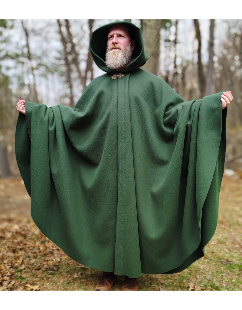 Cloakmakers.com 6004-Washable Long Green Fleece Cloak w/ Triple Medallion Clasp