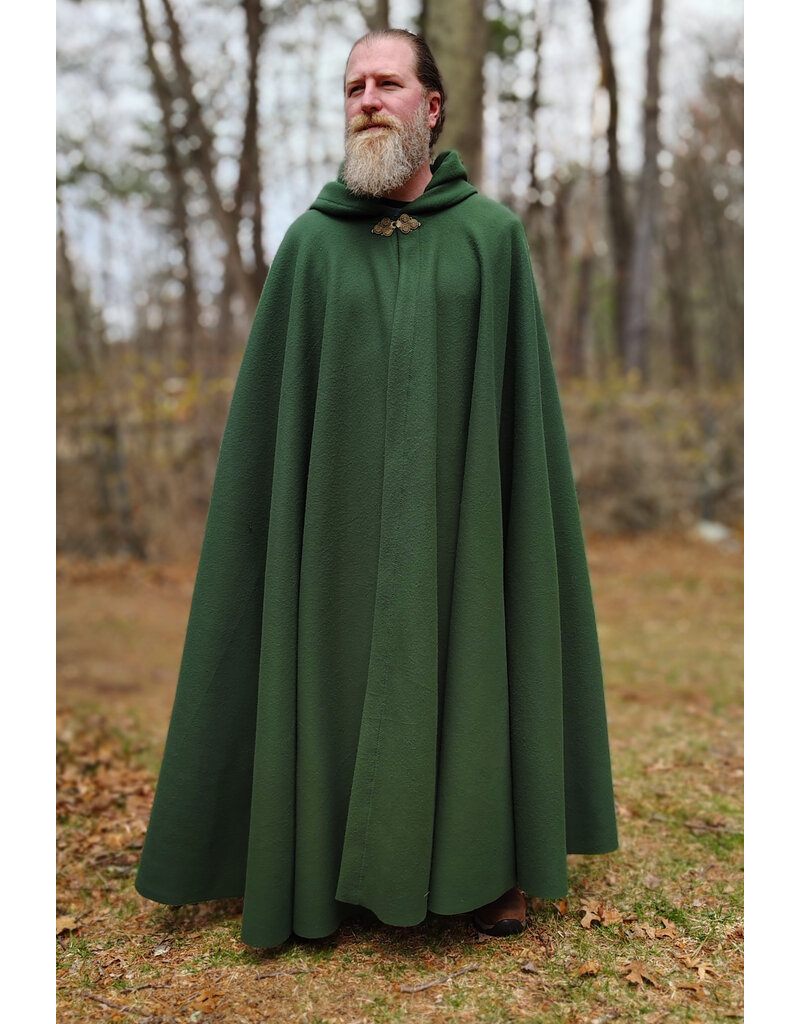 Cloakmakers.com 6004-Washable Long Green Fleece Cloak w/ Triple Medallion Clasp