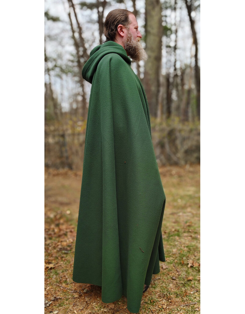 Cloakmakers.com 6004-Washable Long Green Fleece Cloak w/ Triple Medallion Clasp