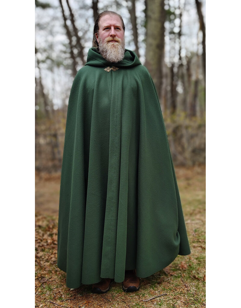 Cloakmakers.com 6004-Washable Long Green Fleece Cloak w/ Triple Medallion Clasp
