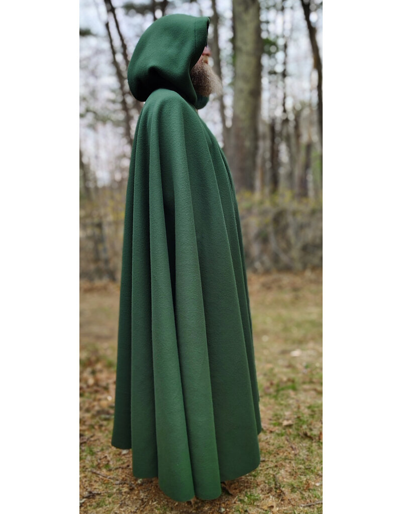 Cloakmakers.com 6004-Washable Long Green Fleece Cloak w/ Triple Medallion Clasp