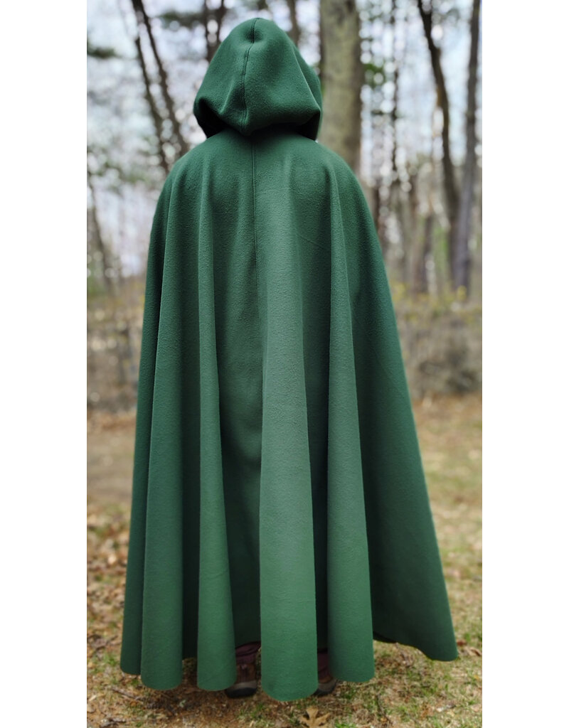 Cloakmakers.com 6004-Washable Long Green Fleece Cloak w/ Triple Medallion Clasp