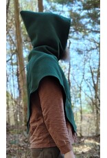 Cloakmakers.com H567-Washable Green Fleece Pointy Hooded Cowl w/ Oak & Acorn Embroidery