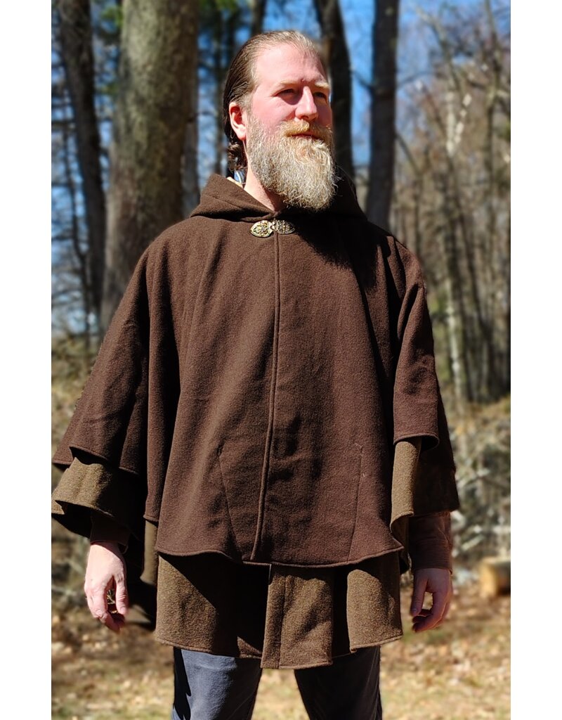 Cloakmakers.com 6005-Washable Brown Wool Blend Mantle Cloak w/ Tan Faux Suede Hood Lining & Pockets