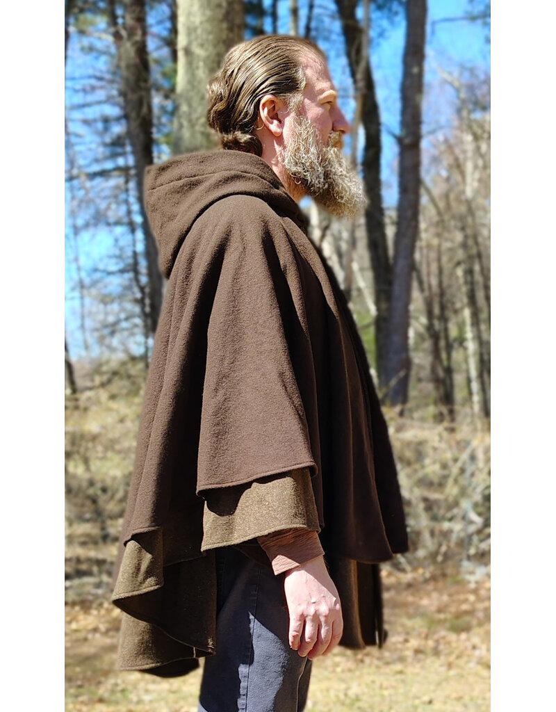 Cloakmakers.com 6005-Washable Brown Wool Blend Mantle Cloak w/ Tan Faux Suede Hood Lining & Pockets