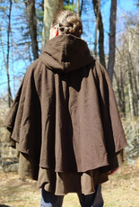 Cloakmakers.com 6005-Washable Brown Wool Blend Mantle Cloak w/ Tan Faux Suede Hood Lining & Pockets