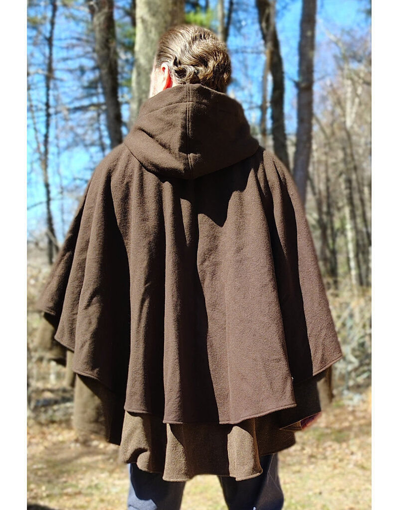 Cloakmakers.com 6005-Washable Brown Wool Blend Mantle Cloak w/ Tan Faux Suede Hood Lining & Pockets