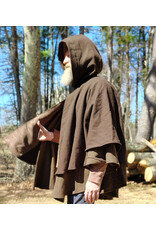 Cloakmakers.com 6005-Washable Brown Wool Blend Mantle Cloak w/ Tan Faux Suede Hood Lining & Pockets