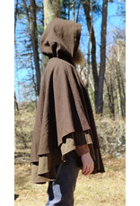 Cloakmakers.com 6005-Washable Brown Wool Blend Mantle Cloak w/ Tan Faux Suede Hood Lining & Pockets