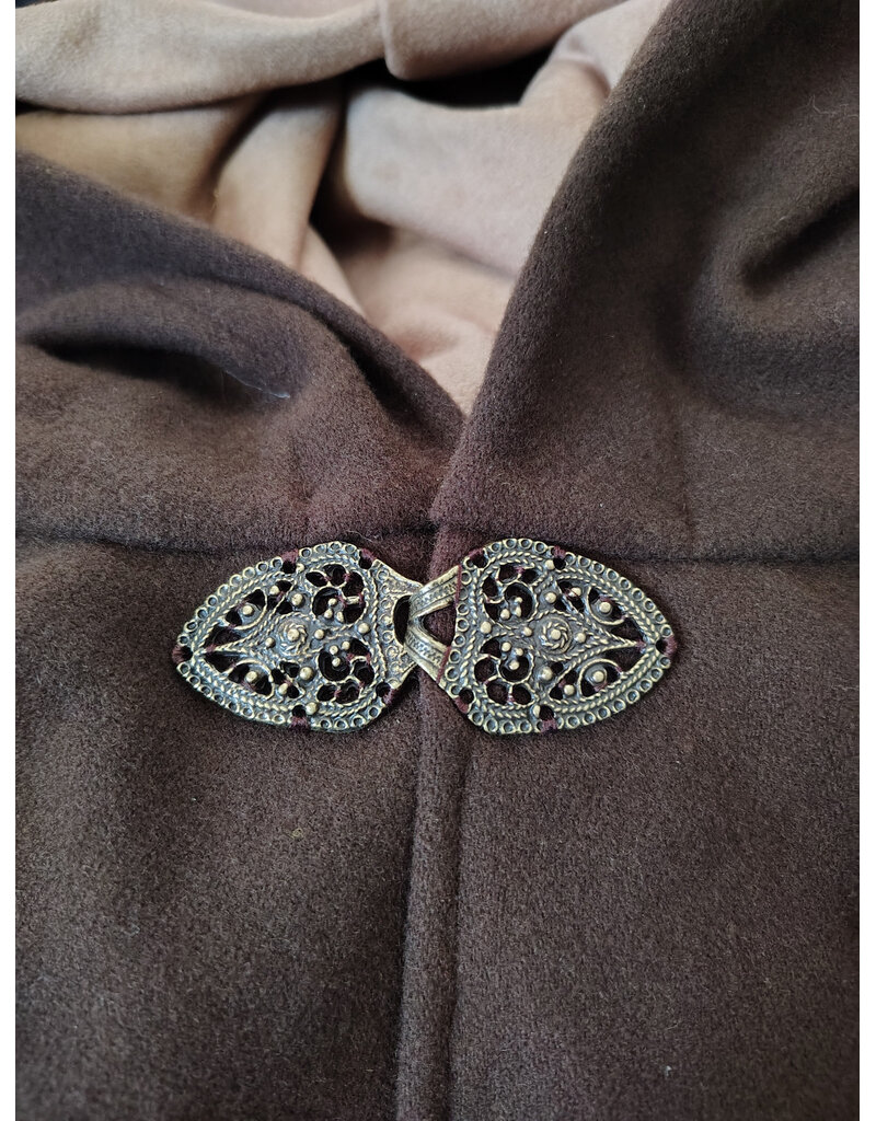 Cloakmakers.com 6005-Washable Brown Wool Blend Mantle Cloak w/ Tan Faux Suede Hood Lining & Pockets