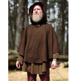 Cloakmakers.com 6005-Washable Brown Wool Blend Mantle Cloak w/ Tan Faux Suede Hood Lining & Pockets
