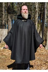 Cloakmakers.com 6006-Black Wool Cloak w/ Dark Green Velveteen Hood Lining & Green Linen Pockets