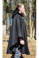 Cloakmakers.com 6006-Black Wool Cloak w/ Dark Green Velveteen Hood Lining & Green Linen Pockets