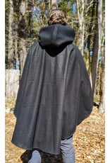 Cloakmakers.com 6006-Black Wool Cloak w/ Dark Green Velveteen Hood Lining & Green Linen Pockets