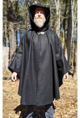 Cloakmakers.com 6006-Black Wool Cloak w/ Dark Green Velveteen Hood Lining & Green Linen Pockets