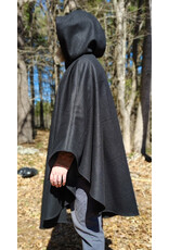 Cloakmakers.com 6006-Black Wool Cloak w/ Dark Green Velveteen Hood Lining & Green Linen Pockets