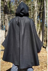 Cloakmakers.com 6006-Black Wool Cloak w/ Dark Green Velveteen Hood Lining & Green Linen Pockets