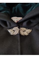 Cloakmakers.com 6006-Black Wool Cloak w/ Dark Green Velveteen Hood Lining & Green Linen Pockets