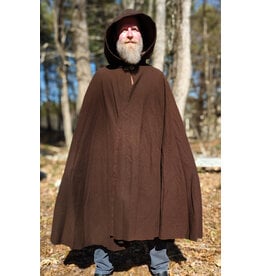 Cloakmakers.com 6007-Washable Brown Wool Cloak w/ Brown Faux Suede Hood Lining & Bronze Tone Clasp