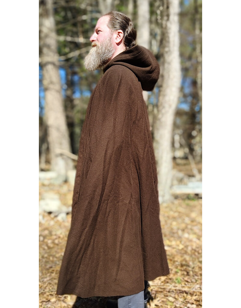 Cloakmakers.com 6007-Washable Brown Wool Cloak w/ Brown Faux Suede Hood Lining & Bronze Tone Clasp