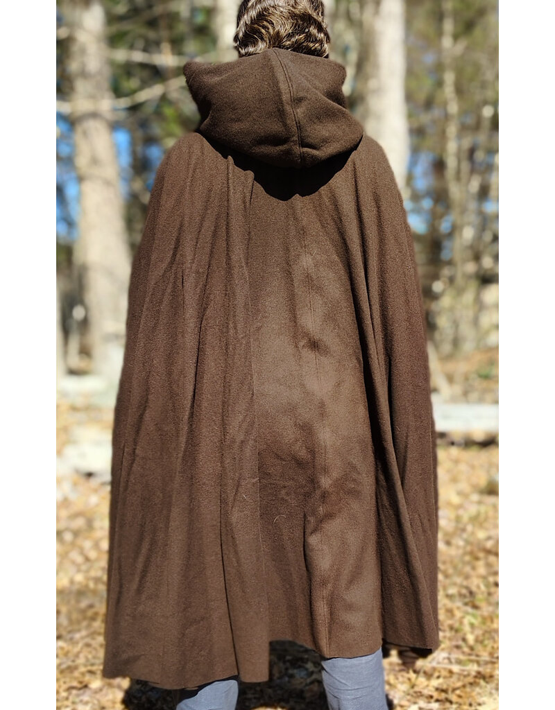 Cloakmakers.com 6007-Washable Brown Wool Cloak w/ Brown Faux Suede Hood Lining & Bronze Tone Clasp