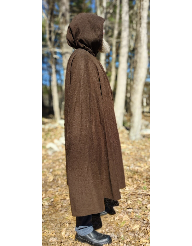 Cloakmakers.com 6007-Washable Brown Wool Cloak w/ Brown Faux Suede Hood Lining & Bronze Tone Clasp