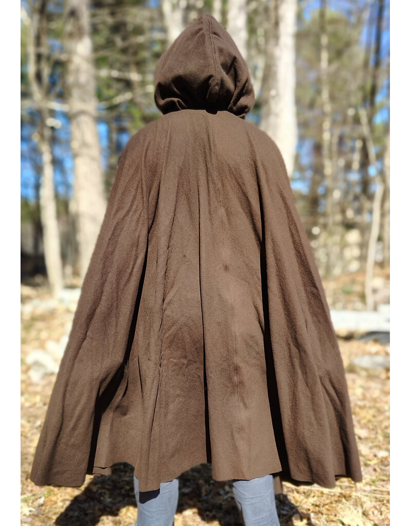 Cloakmakers.com 6007-Washable Brown Wool Cloak w/ Brown Faux Suede Hood Lining & Bronze Tone Clasp
