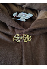 Cloakmakers.com 6007-Washable Brown Wool Cloak w/ Brown Faux Suede Hood Lining & Bronze Tone Clasp