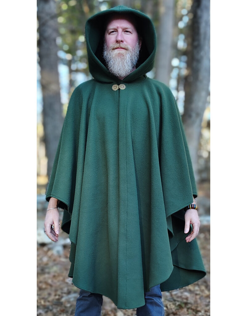 Cloakmakers.com 6008-Washable Green Fleece Ruana Cloak w/ Bronze Tone Celtic Rosette Clasp