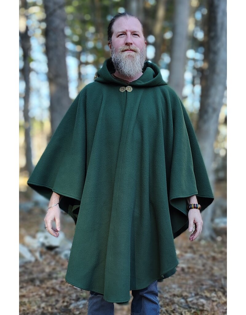 Cloakmakers.com 6008-Washable Green Fleece Ruana Cloak w/ Bronze Tone Celtic Rosette Clasp