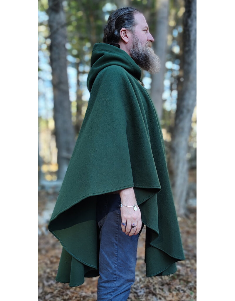 Cloakmakers.com 6008-Washable Green Fleece Ruana Cloak w/ Bronze Tone Celtic Rosette Clasp