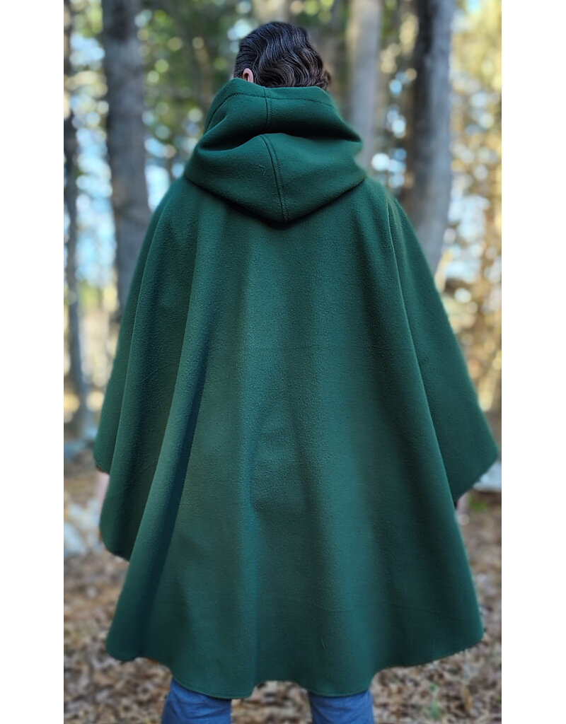 Cloakmakers.com 6008-Washable Green Fleece Ruana Cloak w/ Bronze Tone Celtic Rosette Clasp
