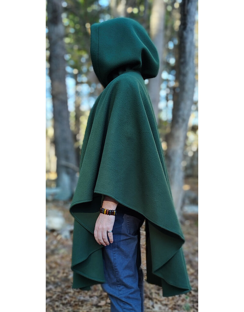 Cloakmakers.com 6008-Washable Green Fleece Ruana Cloak w/ Bronze Tone Celtic Rosette Clasp