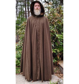 Cloakmakers.com 6009-Washable Long Brown Ranger Cloak w/ Tan Faux Suede Hood Lining & Bronze Tone Clasp