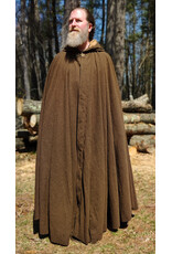 Cloakmakers.com 6009-Washable Long Brown Ranger Cloak w/ Tan Faux Suede Hood Lining & Bronze Tone Clasp