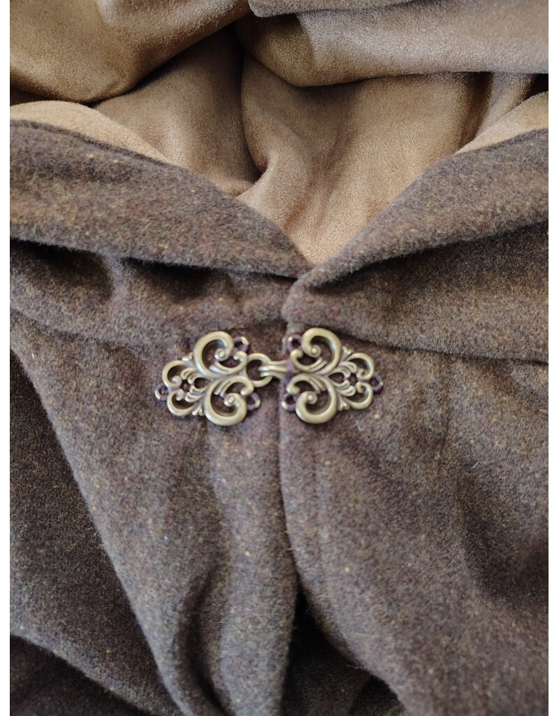 Cloakmakers.com 6009-Washable Long Brown Ranger Cloak w/ Tan Faux Suede Hood Lining & Bronze Tone Clasp