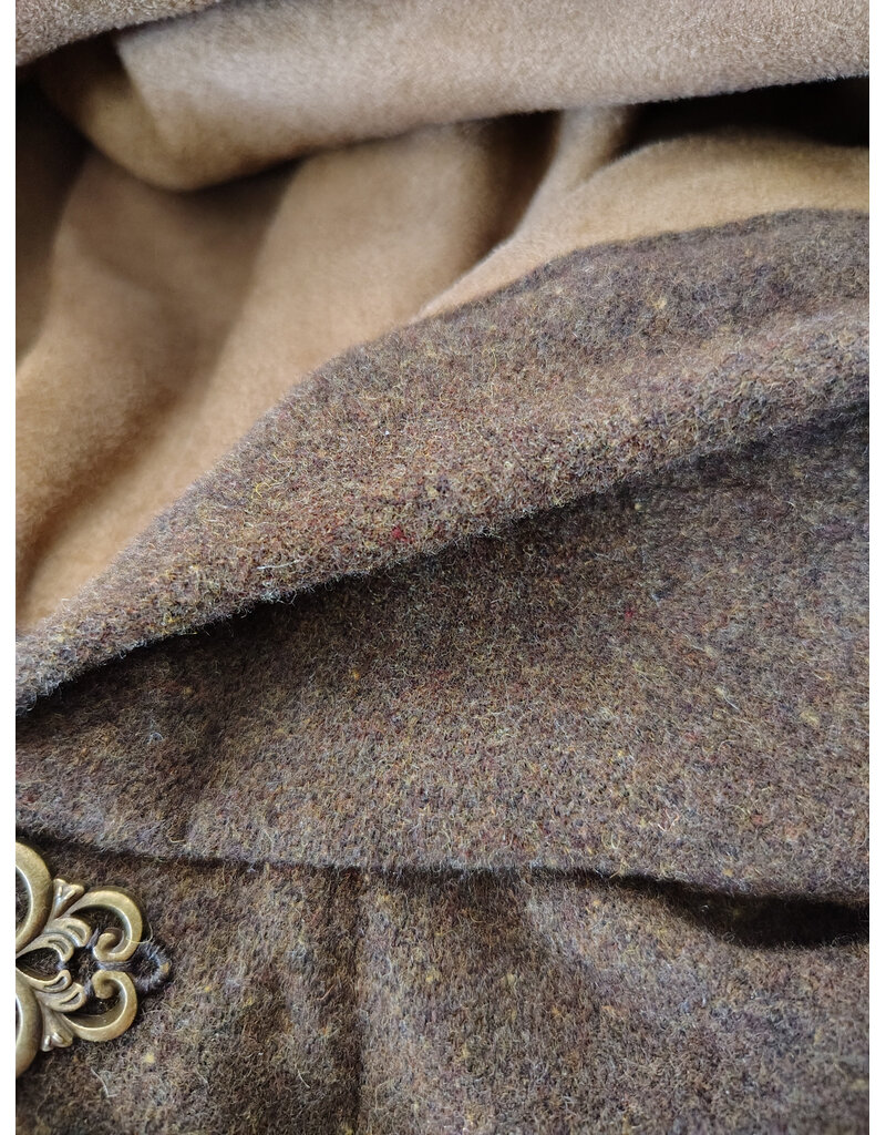 Cloakmakers.com 6009-Washable Long Brown Ranger Cloak w/ Tan Faux Suede Hood Lining & Bronze Tone Clasp