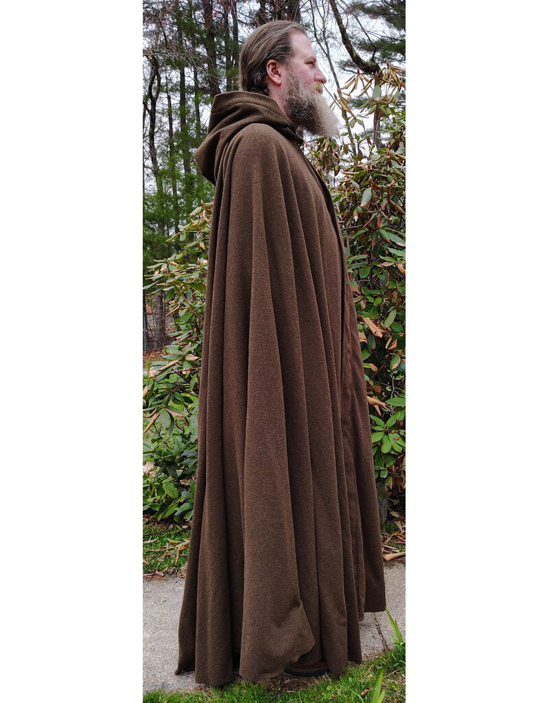 Cloakmakers.com 6009-Washable Long Brown Ranger Cloak w/ Tan Faux Suede Hood Lining & Bronze Tone Clasp